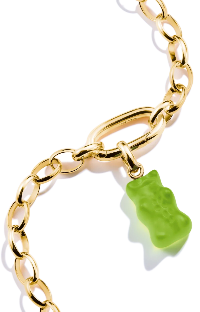 Thomas Sabo Charm-Anhänger, Goldbär aus Glas, in grün, aus Silber, vergoldet