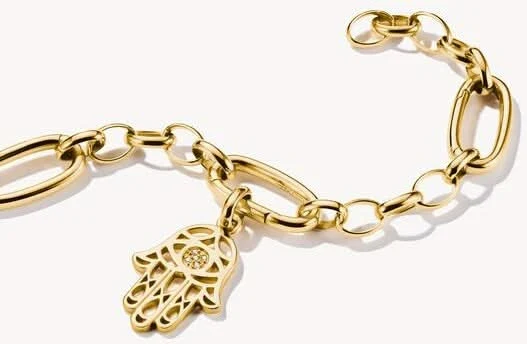 Thomas Sabo Charm-Anhänger, Hamsa, mit weißen Edelsteinen, aus Silber, vergoldet