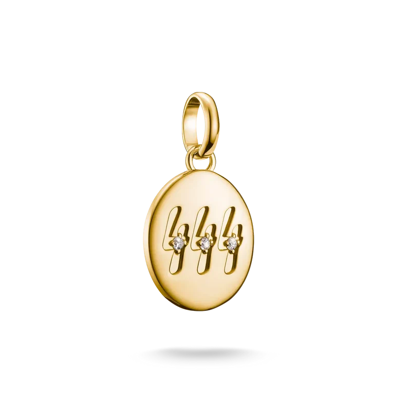 Charm-Anhänger, Engelszahlen 444, mit weißen Edelsteinen, aus Silber, vergoldet - Thomas Sabo Modell: CC1251-414-14