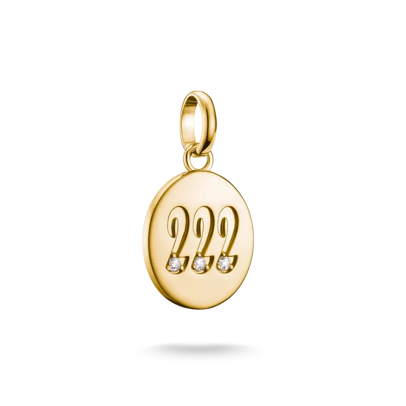 Charm-Anhänger, Engelszahlen 222, mit weißen Edelsteinen, aus Silber, vergoldet - Thomas Sabo Modell: CC1249-414-14