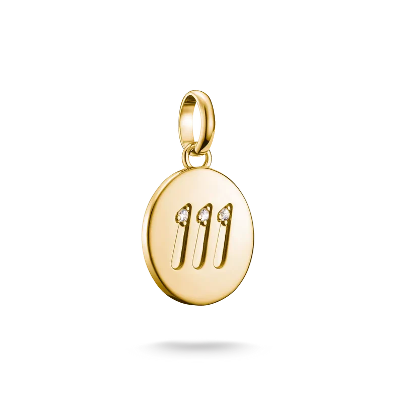 Charm-Anhänger, Engelszahlen 111, mit weißen Edelsteinen, aus Silber, vergoldet - Thomas Sabo Modell: CC1248-414-14