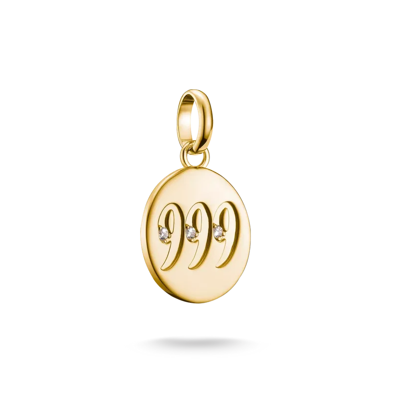 Thomas Sabo Charm-Anhänger, Engelszahlen 999, mit weißen Edelsteinen, aus Silber, vergoldet