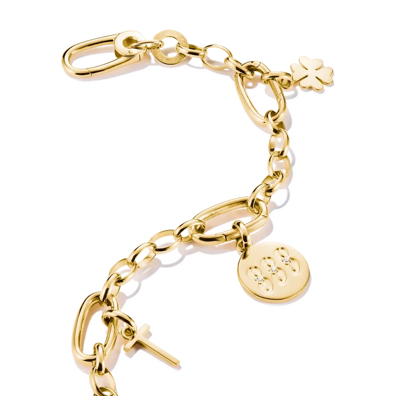 Charm-Anhänger, Engelszahlen 888, mit weißen Edelsteinen, aus Silber, vergoldet - Thomas Sabo Modell: CC1255-414-14