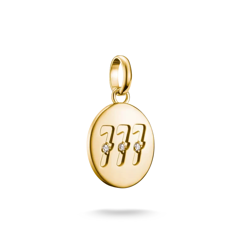 Charm-Anhänger, Engelszahlen 777, mit weißen Edelsteinen, aus Silber, vergoldet - Thomas Sabo Modell: CC1254-414-14
