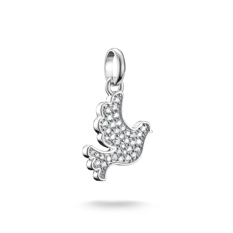 Thomas Sabo Charm-Anhänger, Friedenstaube mit weißen Edelsteinen, aus Silber