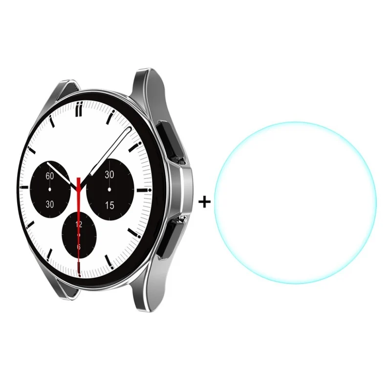 Super Modisch Samsung Galaxy Watch 4 Classic (46mm) Hülle mit Displayschutz in Silikon / TPU und Gehärtetes Glas