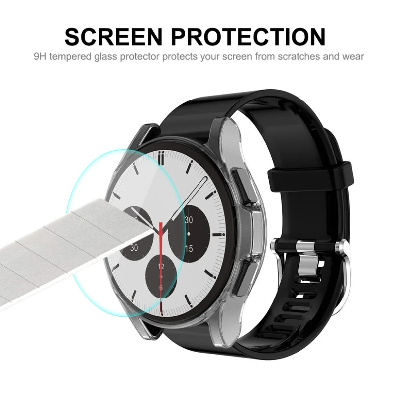Auffallend Gut Samsung Galaxy Watch 4 Classic (42mm) Hülle mit Displayschutz in Silikon / TPU und Gehärtetes Glas