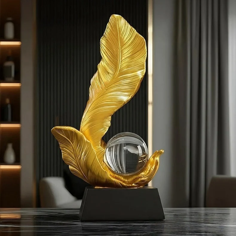 Dekorative goldene Blattskulptur für Wohnkultur