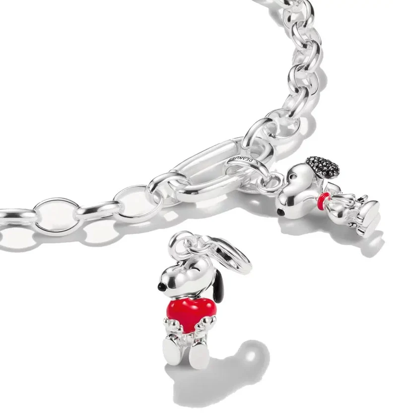 Charm-Anhänger aus recyceltem 925er Sterlingsilber, mit Snoopy & Herz Motiv, Thomas Sabo, Modell: 2226-664-10