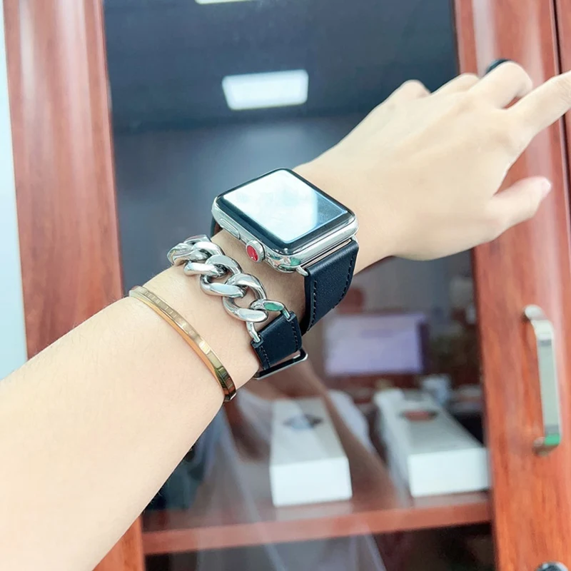 Sehr gepflegt Universell Apple Echtes Leder armband