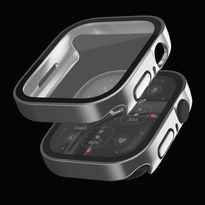 Super Gut Apple Watch Series 8 (45mm) / Apple Watch Series 7 45mm Universell Hülle mit Displayschutz in Plastik und Gehärtetes Glas