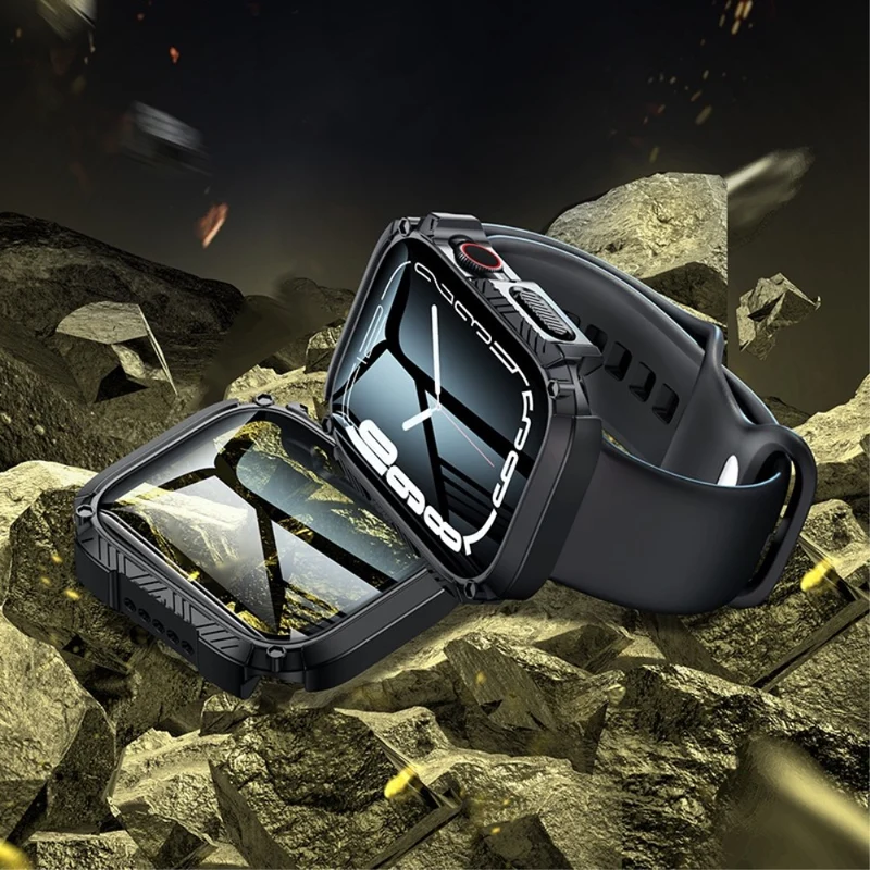 Absolut Modisch Apple Smartwatch Universell Hülle mit Displayschutz in Plastik und Gehärtetes Glas