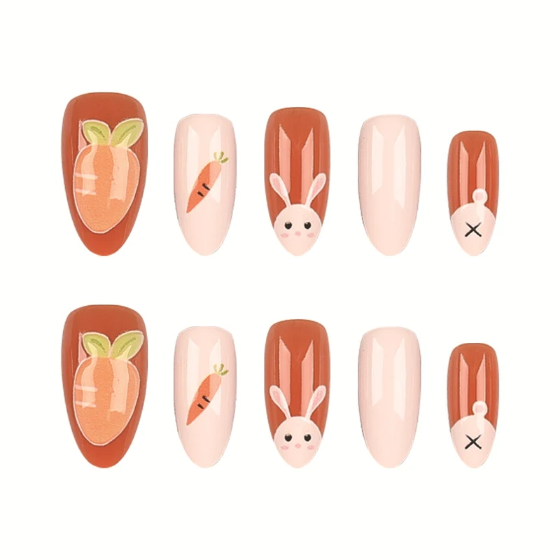 Verspieltes Kaninchen und Karotten Press-On Nagelset