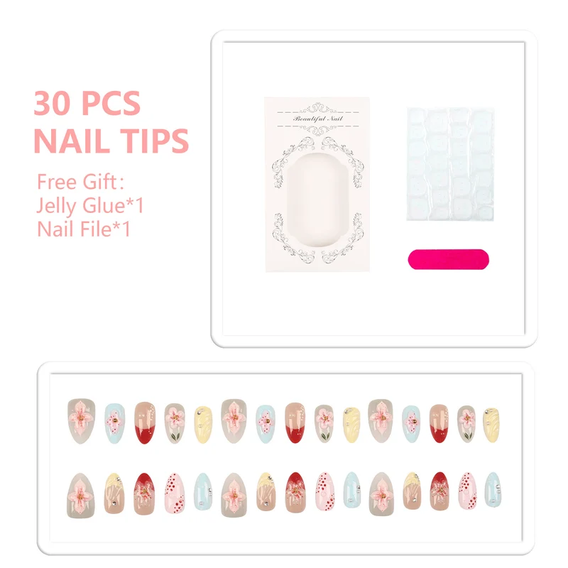 Künstlerisches Floral Press-On Nagelset