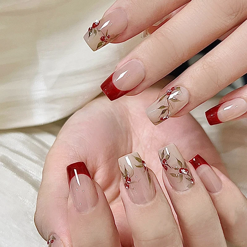 Elegante Blumendruck-Nageltips