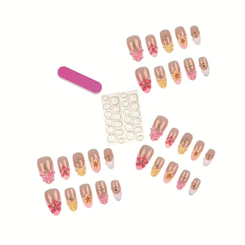 Künstlerisches Florales Press-On Nagelkunst Set