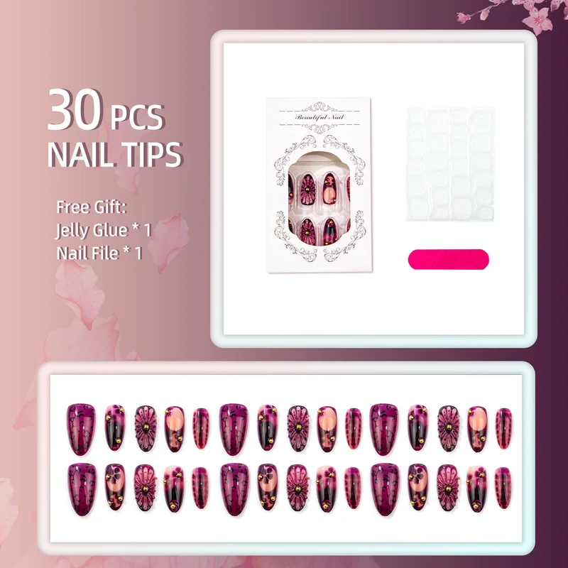 Dekoratives Press-On Nagelset mit künstlerischem Design