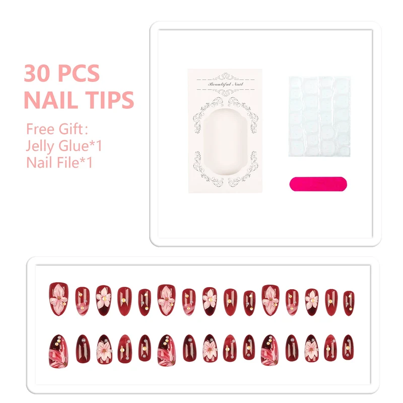 Elegante florale Acryl-Nagelspitzen-Set