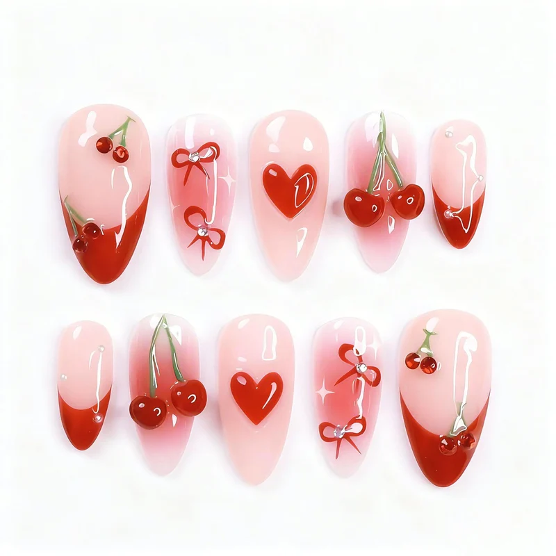 Dekoratives Herz- und Blumen-Nagelkunst-Press-On-Set