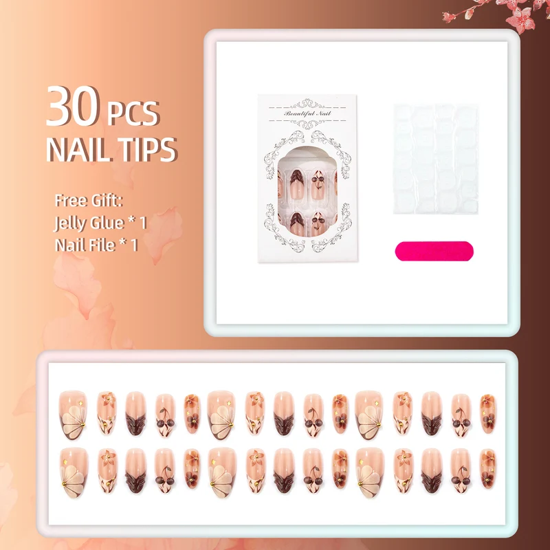 Dekoratives Floral Art Press-On Nagelset