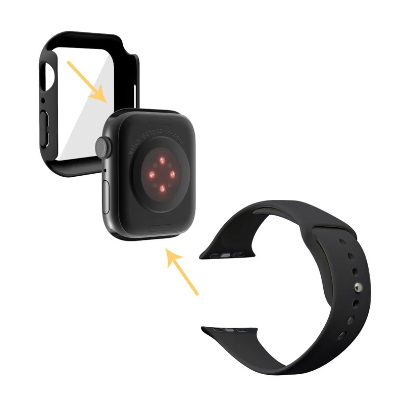 Apple Watch Series 7 45mm Silikon / TPU armband mit Hülle und Gehärtetes Glas