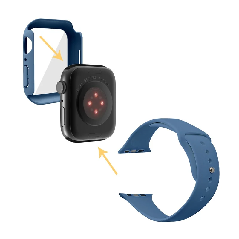 Apple Watch Series 7 45mm Silikon / TPU armband mit Hülle und Gehärtetes Glas
