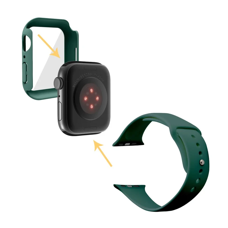 Apple Watch Series 7 45mm Silikon / TPU armband mit Hülle und Gehärtetes Glas