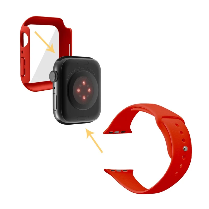 Apple Watch Series 7 45mm Silikon / TPU armband mit Hülle und Gehärtetes Glas