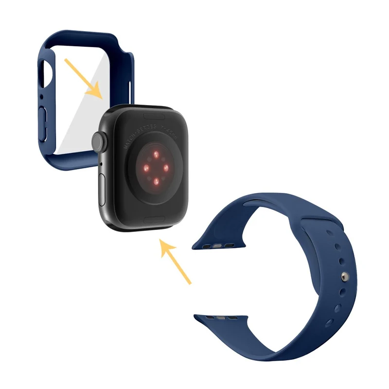 Apple Watch Series 7 45mm Silikon / TPU armband mit Hülle und Gehärtetes Glas