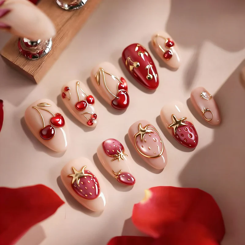 Künstlerisches von Früchten inspiriertes Press-On-Nagelset