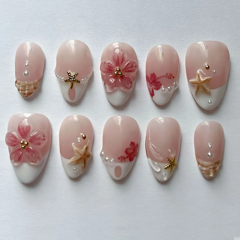 Künstlerisches Strand-Themen Press-On Nagelset