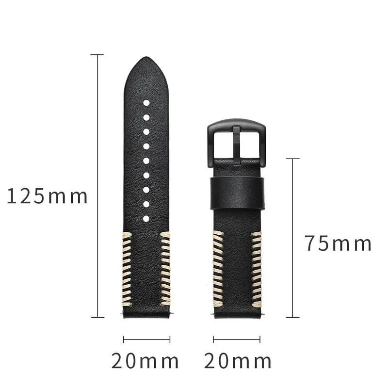 Oppo Watch X3 Lederarmband mit Ziernähten (Schwarz)