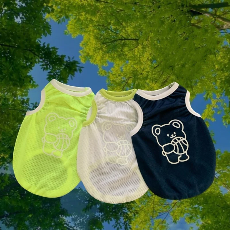 Leichtes atmungsaktives Mesh-Hundeshirt mit reflektierendem Bärenaufdruck und Kontrastbesatz