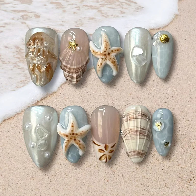 Künstlerisches, vom Ozean inspiriertes Nagelkunst-Set