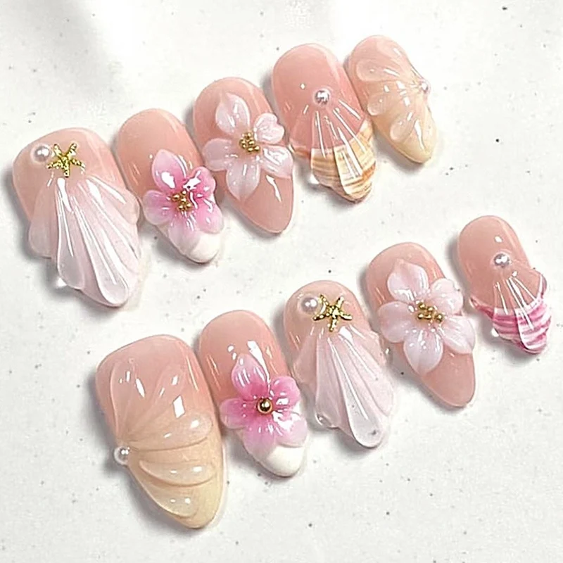 3D Blumenschmuck Press-on Nagelset