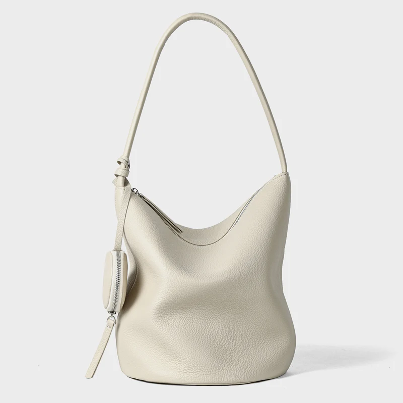 Schluffige genarbte Bucket Hobo Tasche mit gebogenem Reißverschluss und abnehmbarem Münzbeutel