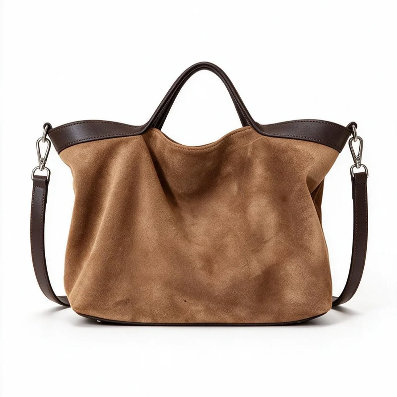 Wildleder Slouch Shopper Tote mit Kontrastlederbesatz und abnehmbarem Crossbody-Tragegurt