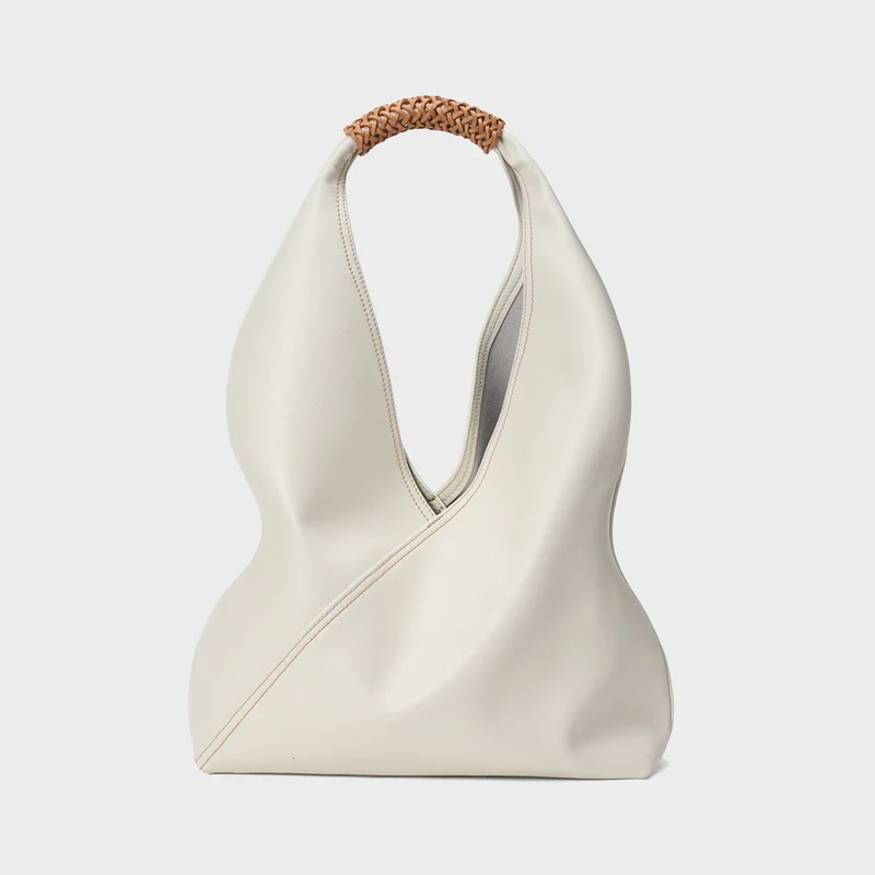 Skulpturaler weicher Leder Slouch Hobo Tote mit geflochtenem oberen Griff