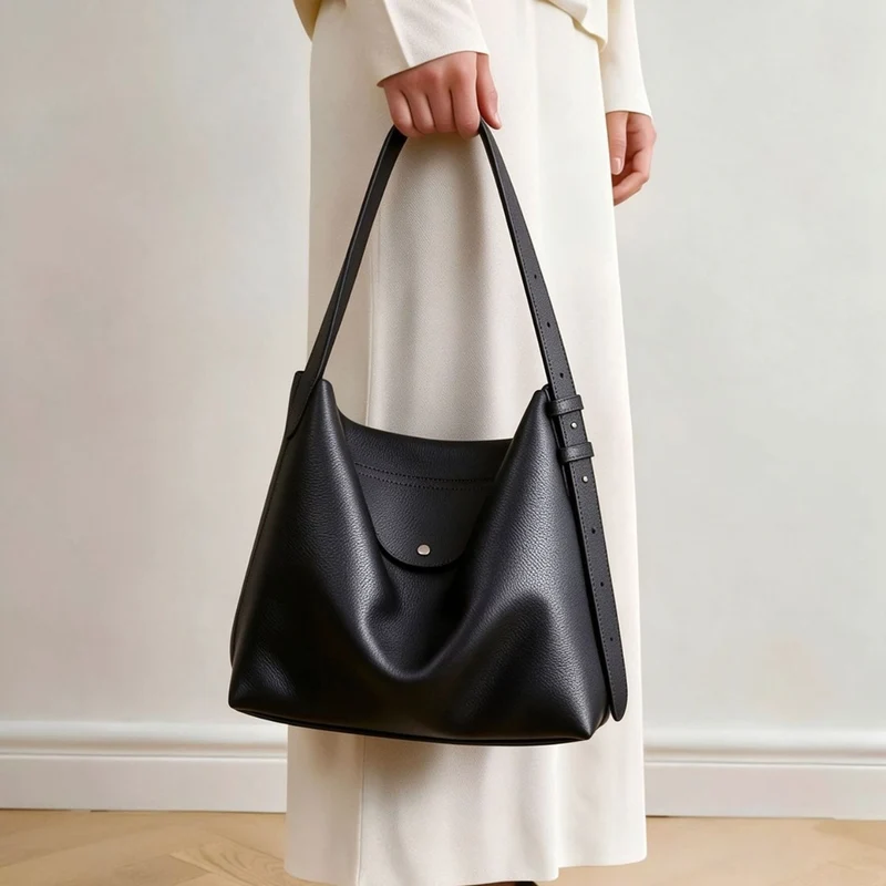 Skulpturale genoppte Leder-Optik Hobo Schultertasche mit verstellbarem Schnallenriemen