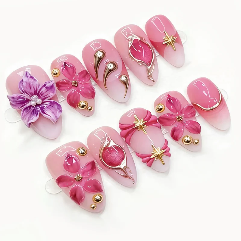Künstlerisches Luxus Floral Press-On Nagelset