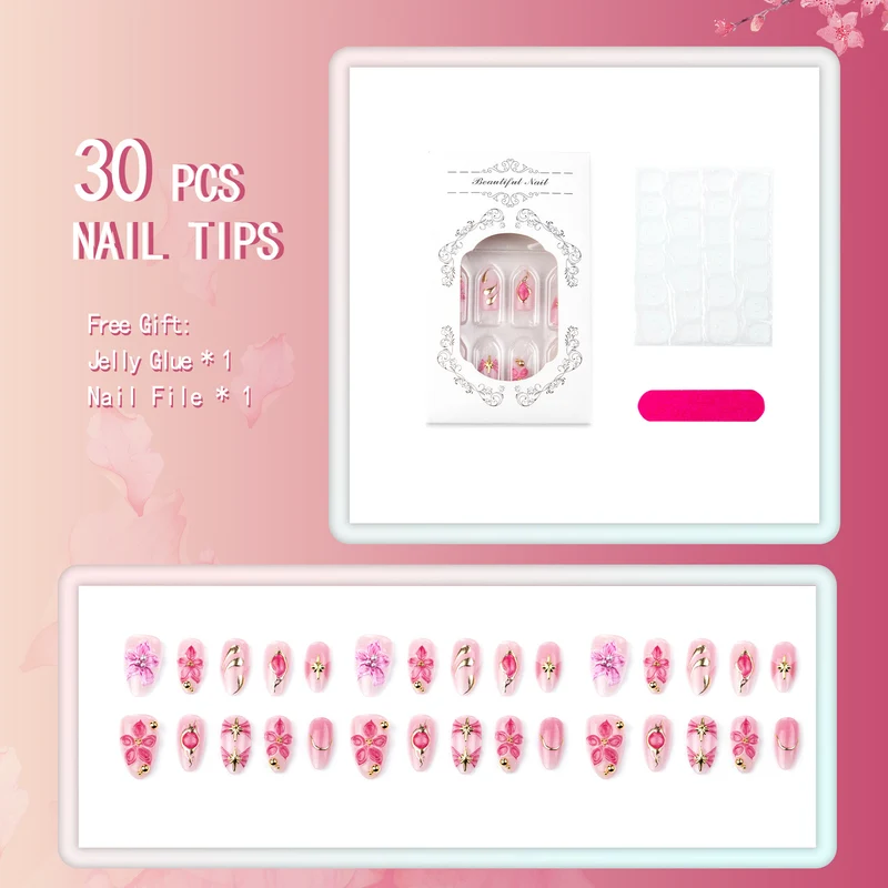 Künstlerisches Luxus Floral Press-On Nagelset