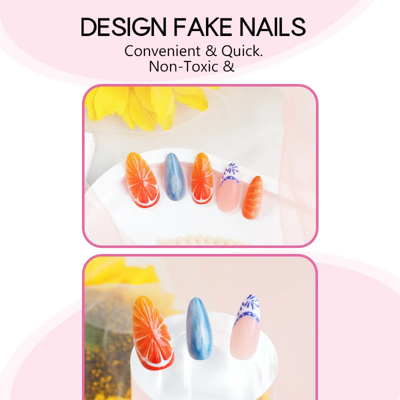 Künstlerisches Blumendesign und geometrisches Press-On-Nagelset
