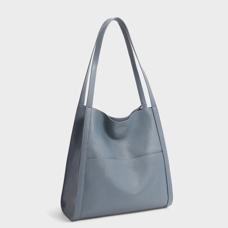 Gepunktetes Leder Schlapp Hobo Schultertasche mit langem Riemen und Vordertasche