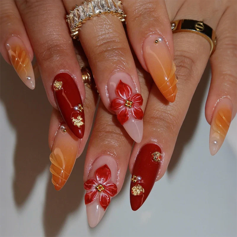 Künstlerische Blumenakzent Press-On Nagelkollektion