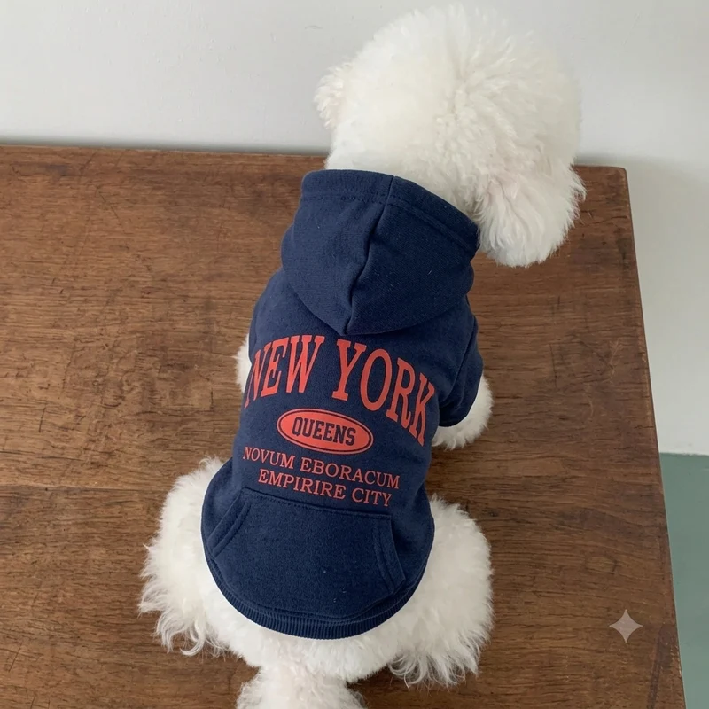 Kleiner Hund Baumwollfleece Hoodie mit Grafik New York Queens Druck