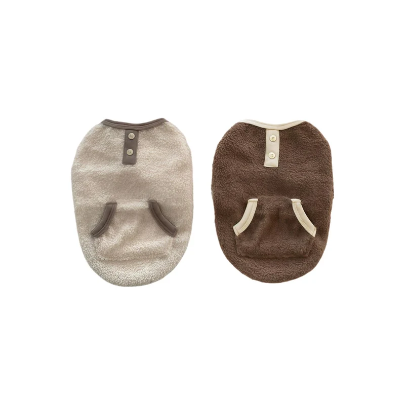 Sherpa-Fleece-Hundesitzweste mit abnehmbarem Pompon-Hut und Knopf-Tasche