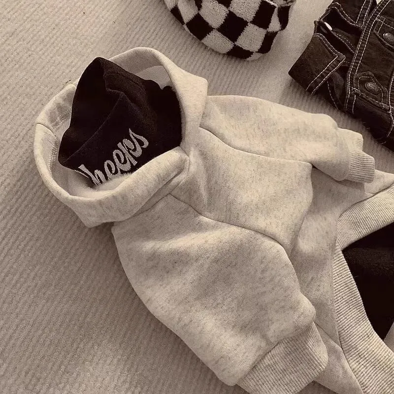 Pullover Fleece-lined Hund Hoodie mit New York Grafik und Rippbund