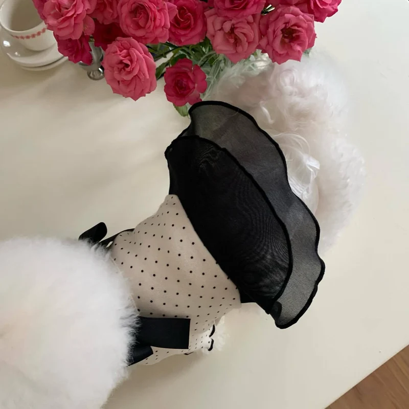 Polka Dot Chiffon Kleid für Haustiere mit Grosgrain