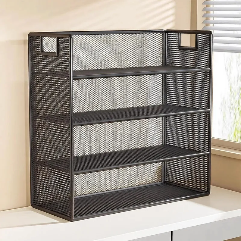 Perforiertes Metall Zwei-Ebenen Schreibtisch-Organizer-Regal mit integrierten Tragegriffen