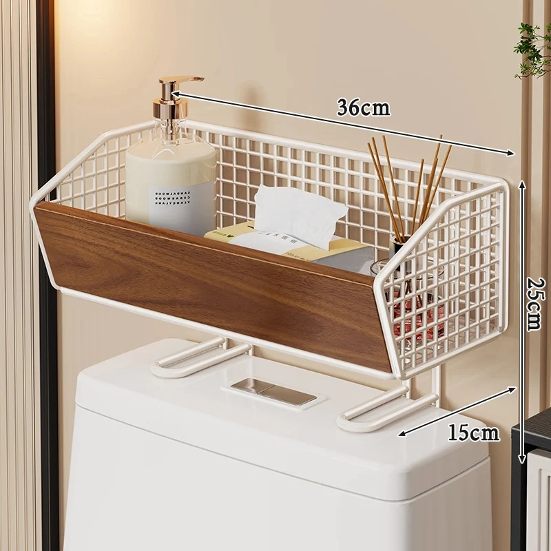 Über-Toilette Draht Lagerkorb mit Holzfrontplatte